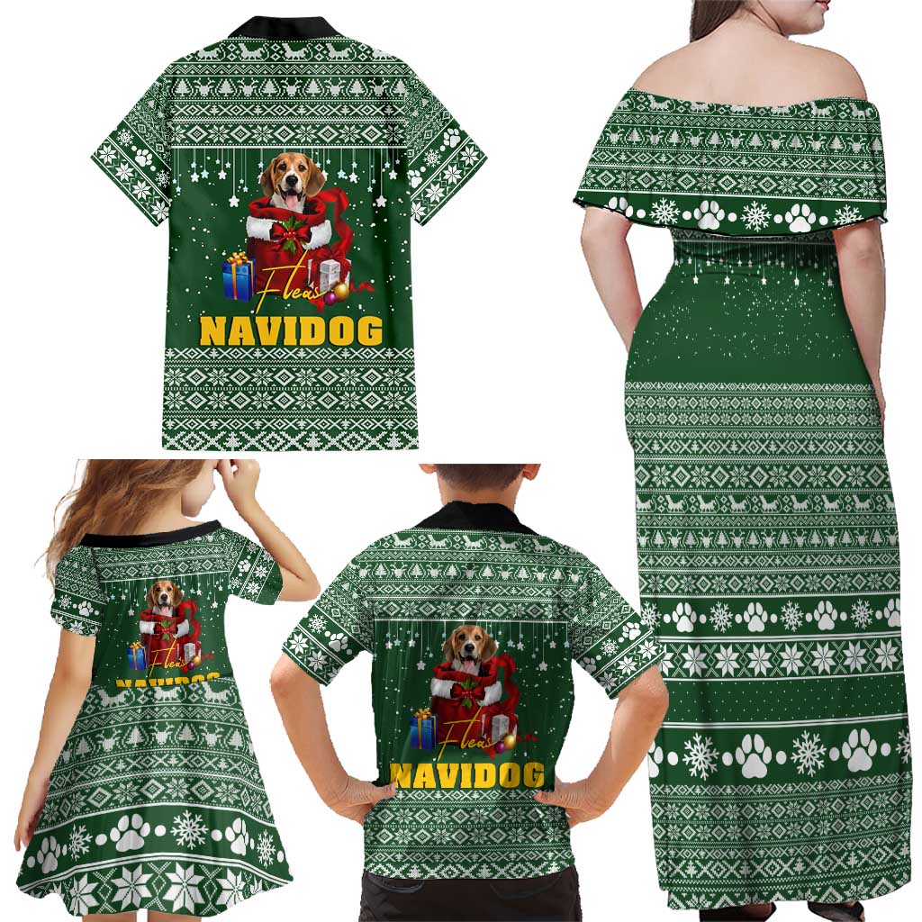 Funny Christmas Gift Beagle Christmas Family Matching Off Shoulder Maxi Dress and Hawaiian Shirt Xmas Holiday Patterns - Wonder Print Shop