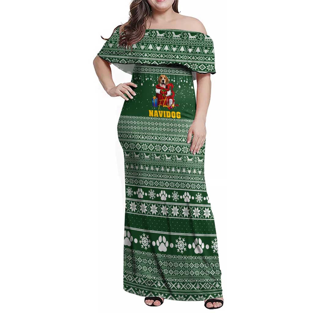 Funny Christmas Gift Beagle Christmas Family Matching Off Shoulder Maxi Dress and Hawaiian Shirt Xmas Holiday Patterns - Wonder Print Shop