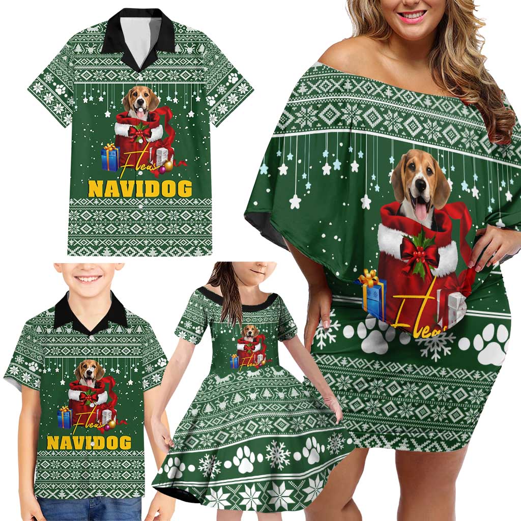 Funny Christmas Gift Beagle Christmas Family Matching Off Shoulder Short Dress and Hawaiian Shirt Xmas Holiday Patterns - Wonder Print Shop