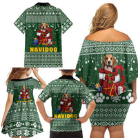 Funny Christmas Gift Beagle Christmas Family Matching Off Shoulder Short Dress and Hawaiian Shirt Xmas Holiday Patterns - Wonder Print Shop