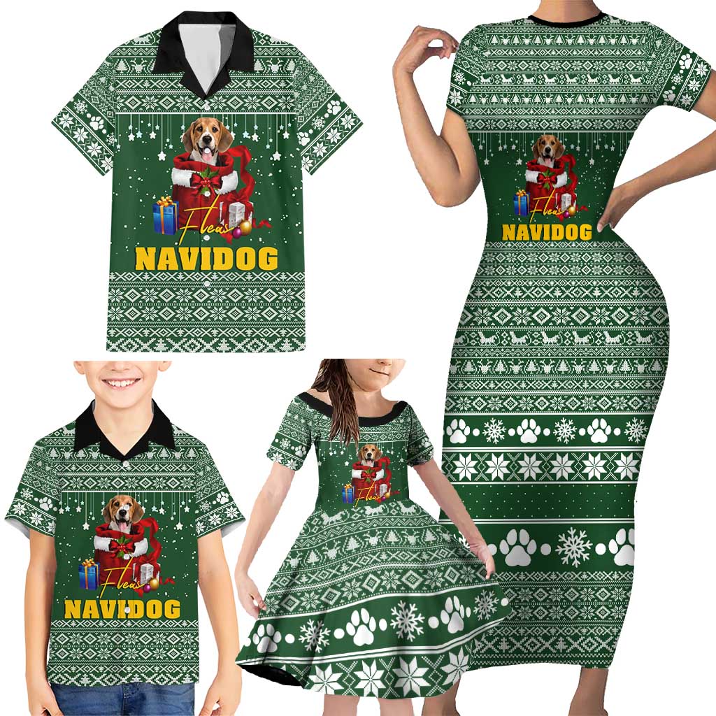Funny Christmas Gift Beagle Christmas Family Matching Short Sleeve Bodycon Dress and Hawaiian Shirt Xmas Holiday Patterns - Wonder Print Shop