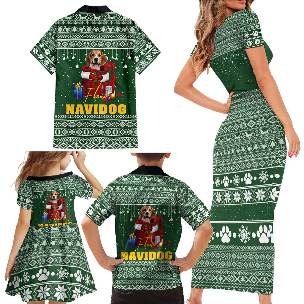 Funny Christmas Gift Beagle Christmas Family Matching Short Sleeve Bodycon Dress and Hawaiian Shirt Xmas Holiday Patterns - Wonder Print Shop