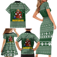 Funny Christmas Gift Beagle Christmas Family Matching Short Sleeve Bodycon Dress and Hawaiian Shirt Xmas Holiday Patterns - Wonder Print Shop
