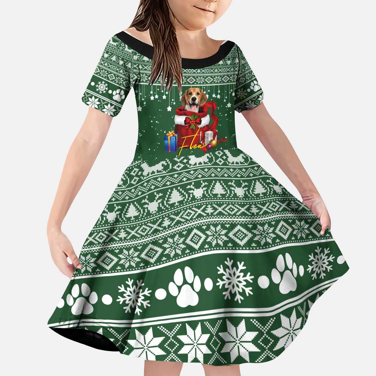 Funny Christmas Gift Beagle Christmas Kid Short Sleeve Dress Xmas Holiday Patterns - Wonder Print Shop