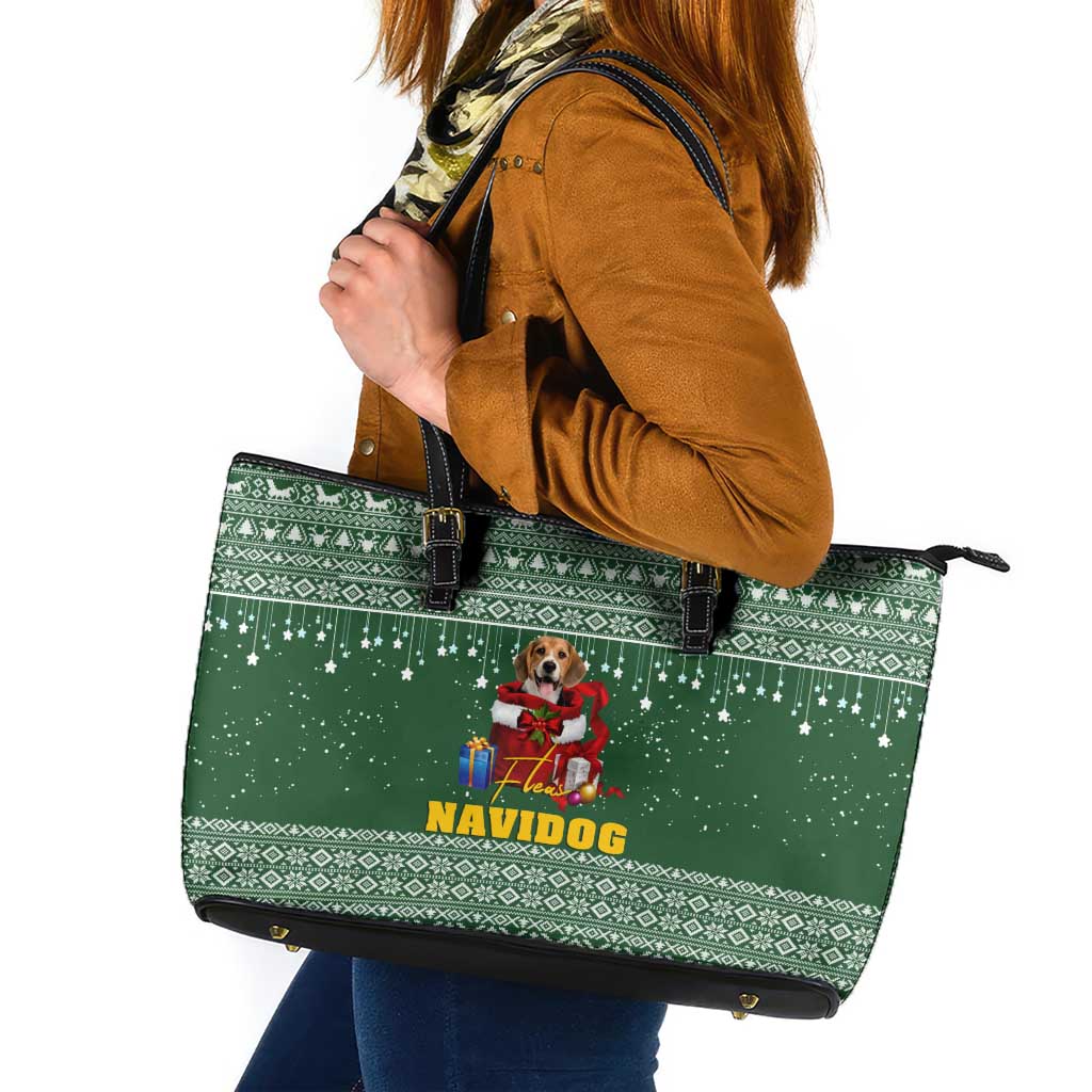 Funny Christmas Gift Beagle Christmas Leather Tote Bag Xmas Holiday Patterns - Wonder Print Shop