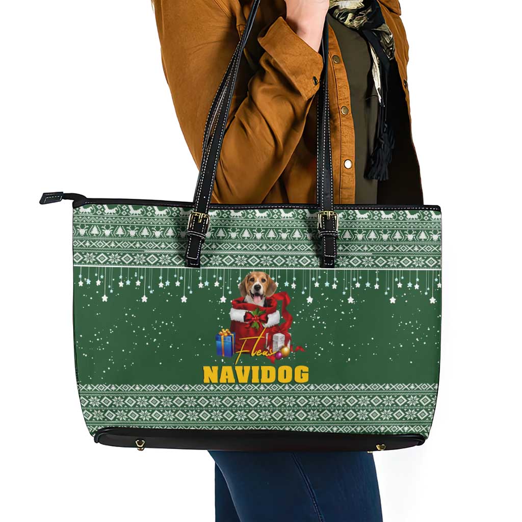 Funny Christmas Gift Beagle Christmas Leather Tote Bag Xmas Holiday Patterns - Wonder Print Shop