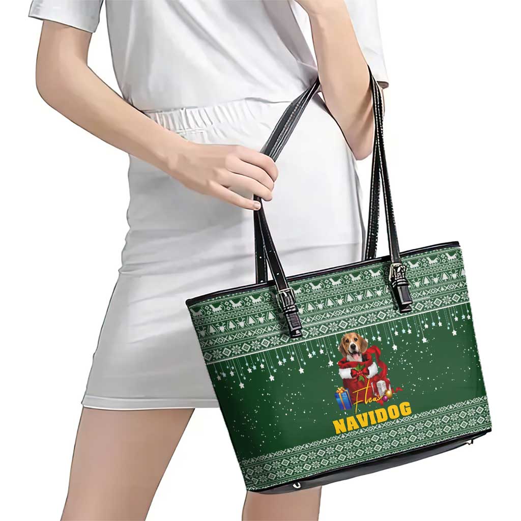 Funny Christmas Gift Beagle Christmas Leather Tote Bag Xmas Holiday Patterns - Wonder Print Shop