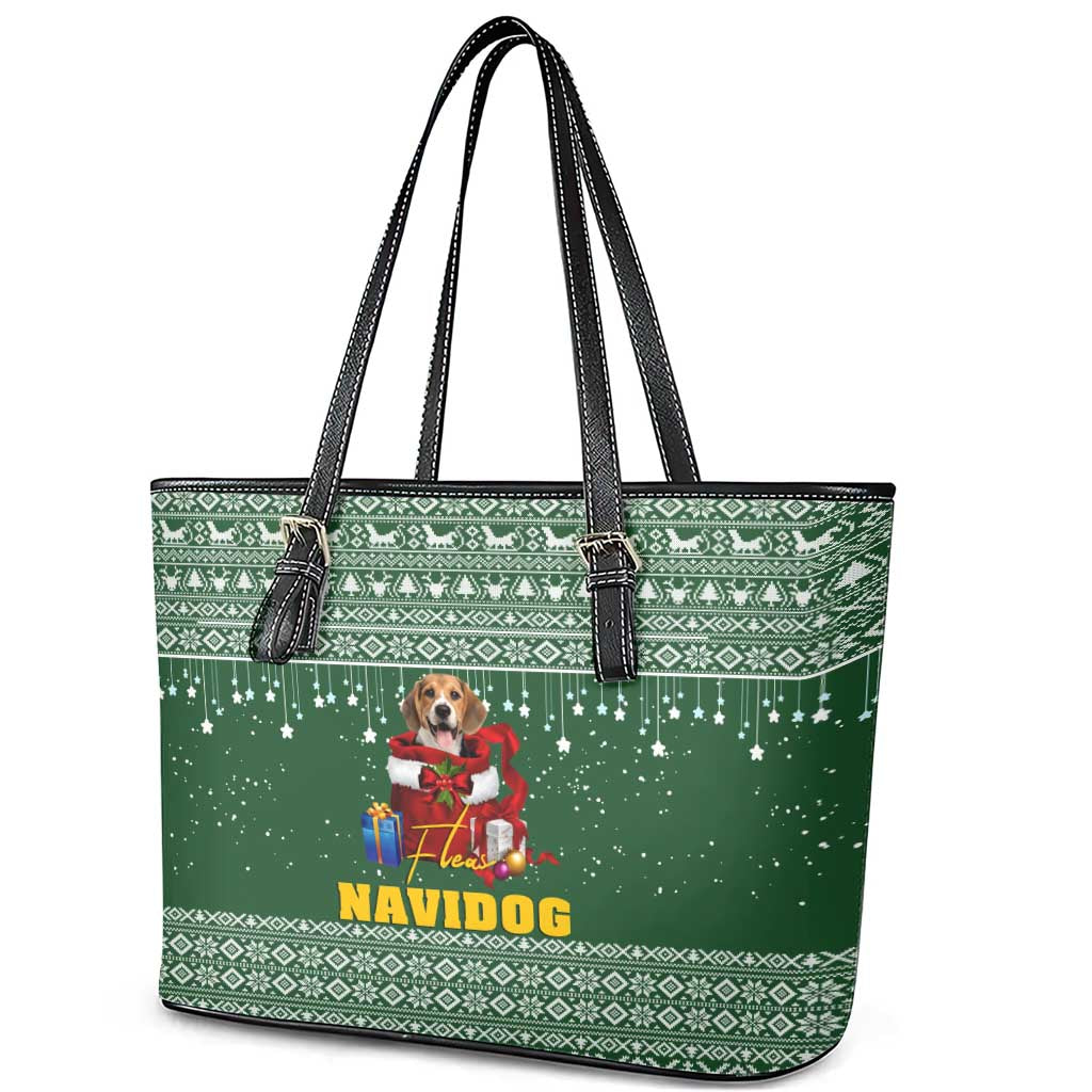Funny Christmas Gift Beagle Christmas Leather Tote Bag Xmas Holiday Patterns - Wonder Print Shop