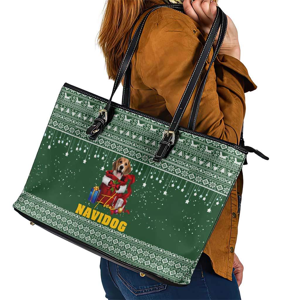 Funny Christmas Gift Beagle Christmas Leather Tote Bag Xmas Holiday Patterns - Wonder Print Shop