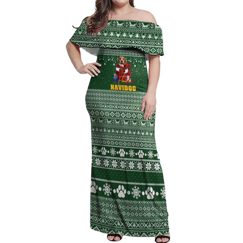 Funny Christmas Gift Beagle Christmas Off Shoulder Maxi Dress Xmas Holiday Patterns - Wonder Print Shop