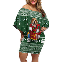 Funny Christmas Gift Beagle Christmas Off Shoulder Short Dress Xmas Holiday Patterns - Wonder Print Shop