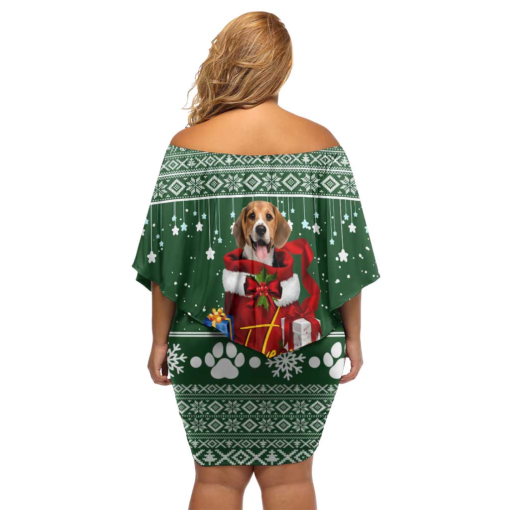 Funny Christmas Gift Beagle Christmas Off Shoulder Short Dress Xmas Holiday Patterns - Wonder Print Shop