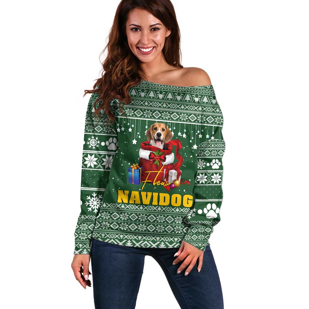 Funny Christmas Gift Beagle Christmas Off Shoulder Sweater Xmas Holiday Patterns - Wonder Print Shop