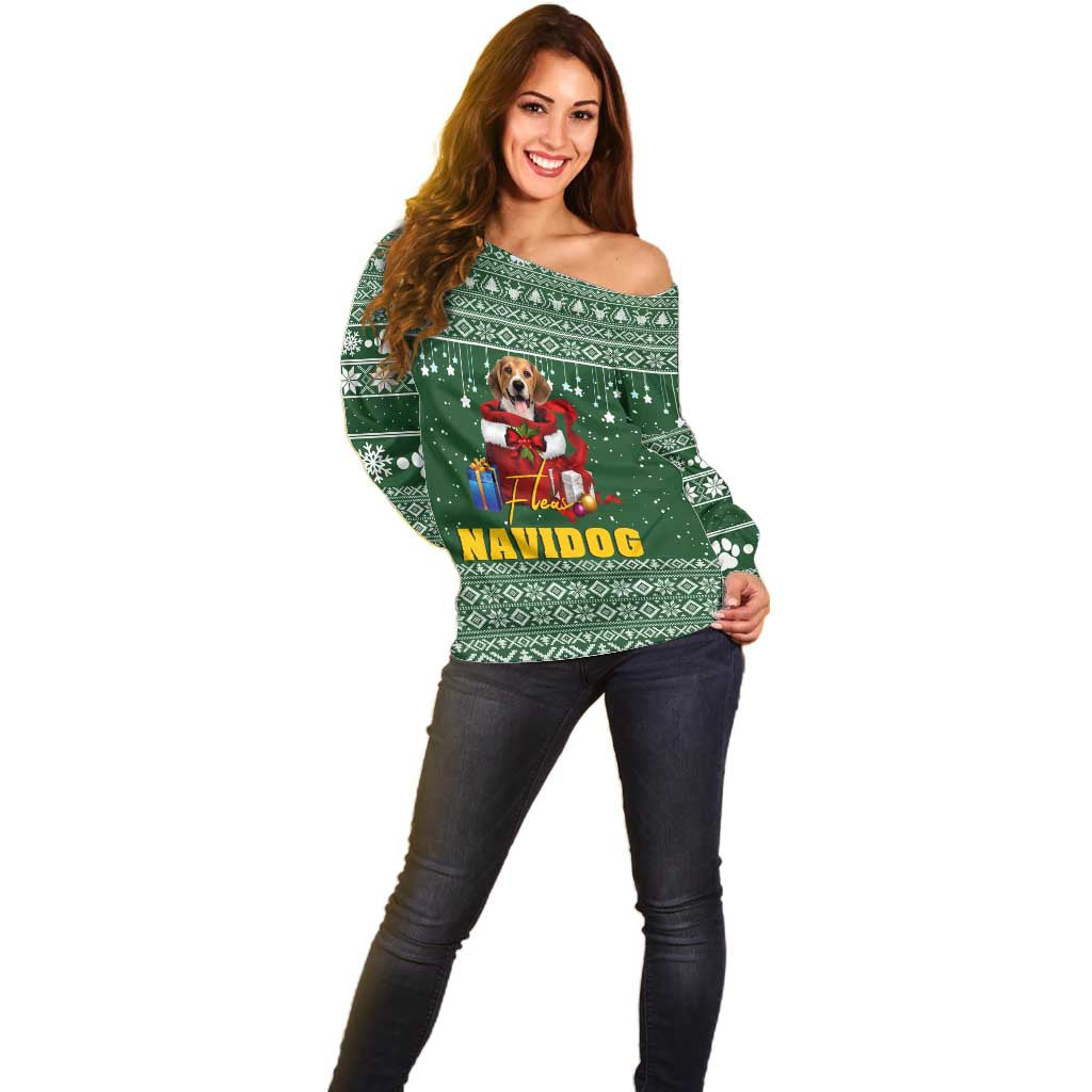 Funny Christmas Gift Beagle Christmas Off Shoulder Sweater Xmas Holiday Patterns - Wonder Print Shop