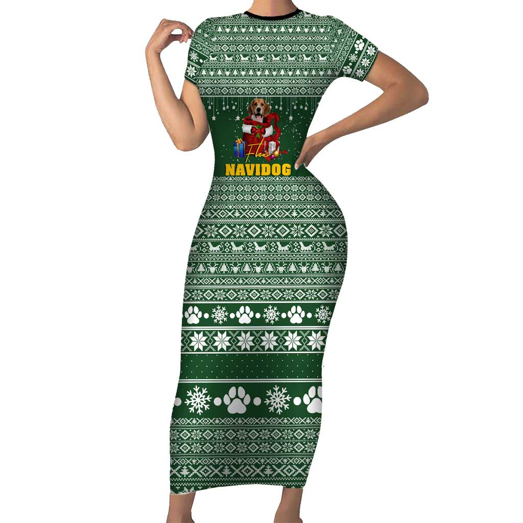 Funny Christmas Gift Beagle Christmas Short Sleeve Bodycon Dress Xmas Holiday Patterns - Wonder Print Shop