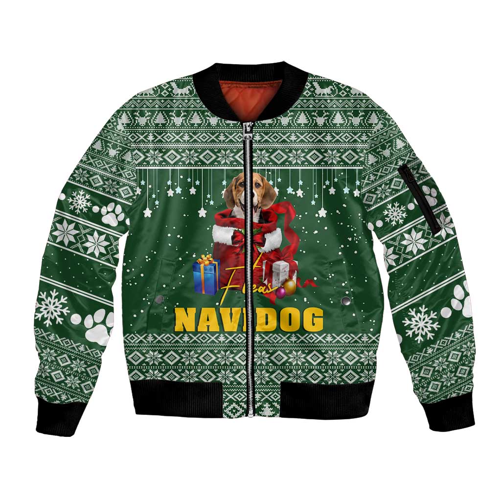 Funny Christmas Gift Beagle Christmas Sleeve Zip Bomber Jacket Xmas Holiday Patterns - Wonder Print Shop