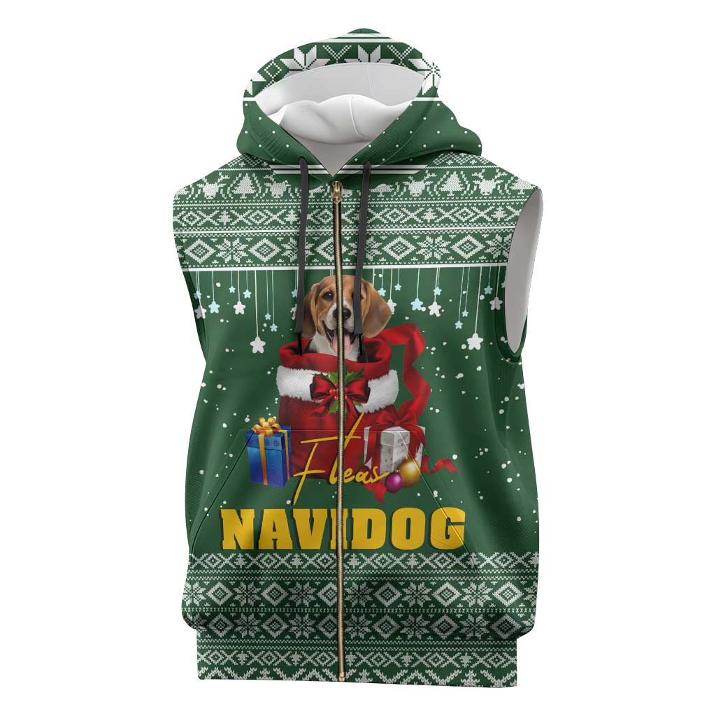 Funny Christmas Gift Beagle Christmas Sleeveless Zip Hoodie Xmas Holiday Patterns - Wonder Print Shop