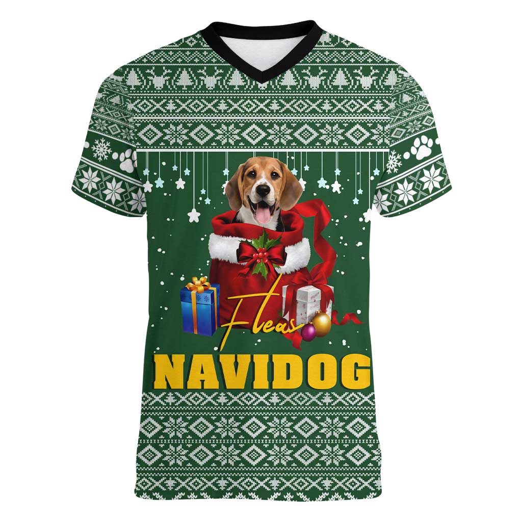 Funny Christmas Gift Beagle Christmas Women V-Neck T-Shirt Xmas Holiday Patterns - Wonder Print Shop