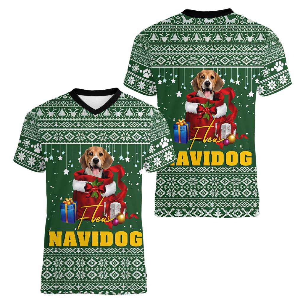 Funny Christmas Gift Beagle Christmas Women V-Neck T-Shirt Xmas Holiday Patterns - Wonder Print Shop