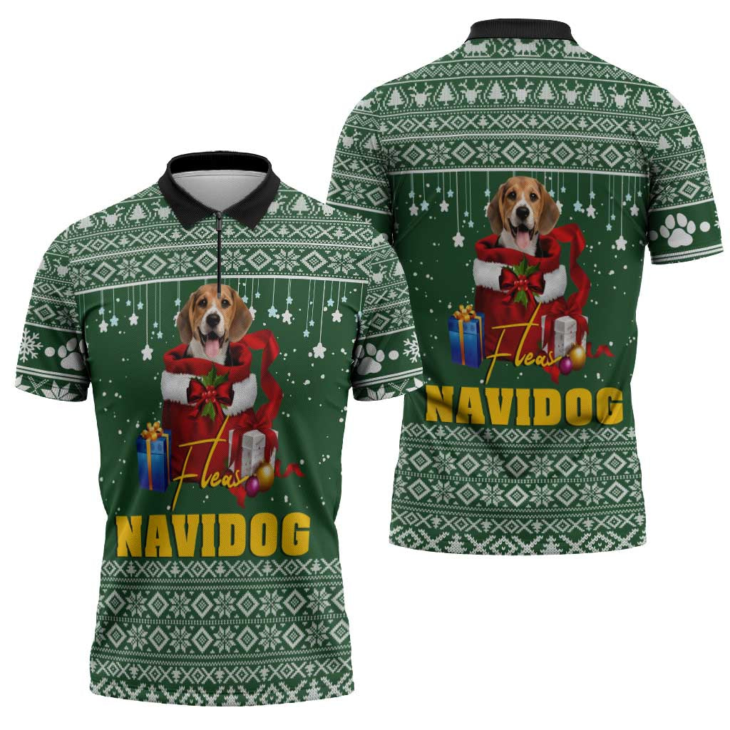 Funny Christmas Gift Beagle Christmas Zipper Polo Shirt Xmas Holiday Patterns - Wonder Print Shop