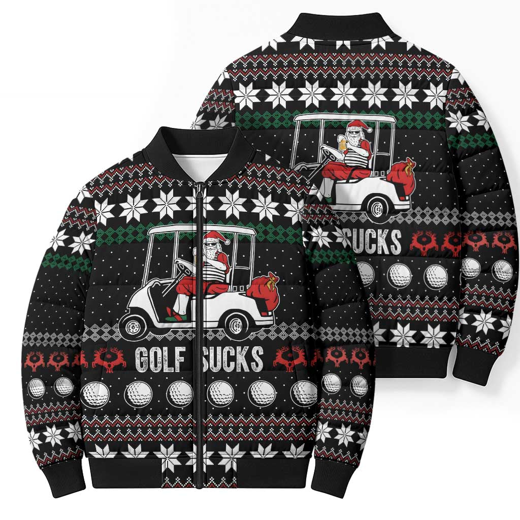 Golf Sucks Christmas Bomber Puffer Jacket Xmas Holiday Patterns - Wonder Print Shop