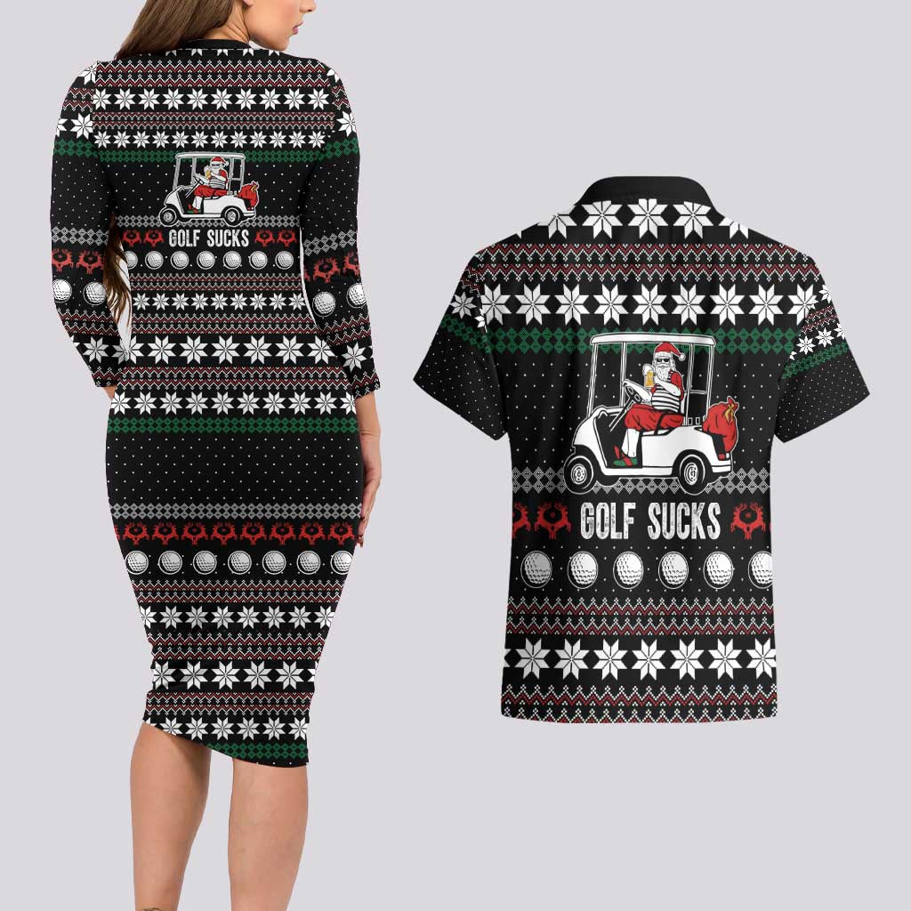 Golf Sucks Christmas Couples Matching Long Sleeve Bodycon Dress and Hawaiian Shirt Xmas Holiday Patterns - Wonder Print Shop