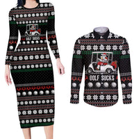 Golf Sucks Christmas Couples Matching Long Sleeve Bodycon Dress and Long Sleeve Button Shirt Xmas Holiday Patterns - Wonder Print Shop