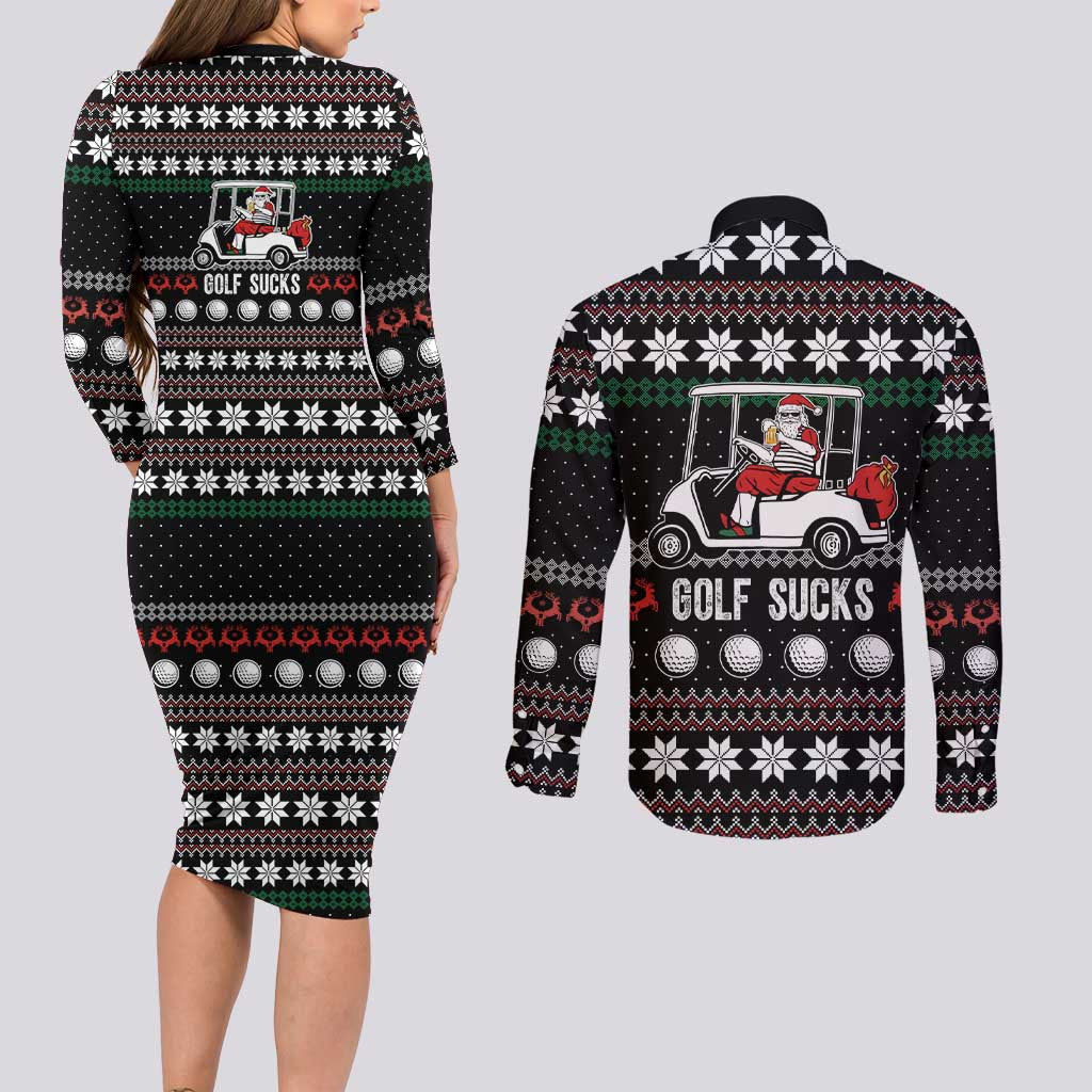 Golf Sucks Christmas Couples Matching Long Sleeve Bodycon Dress and Long Sleeve Button Shirt Xmas Holiday Patterns - Wonder Print Shop