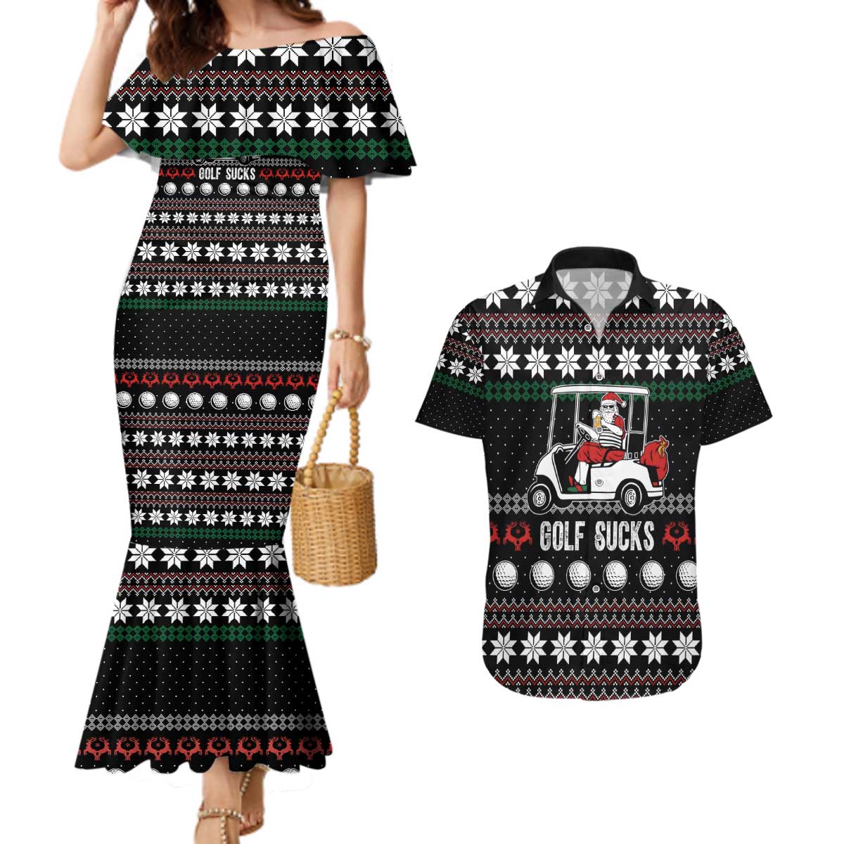 Golf Sucks Christmas Couples Matching Mermaid Dress and Hawaiian Shirt Xmas Holiday Patterns - Wonder Print Shop