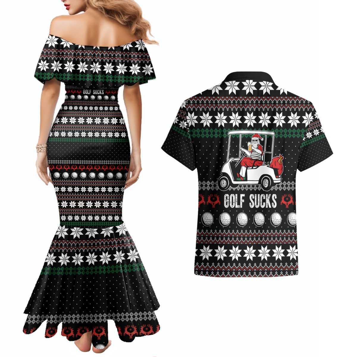 Golf Sucks Christmas Couples Matching Mermaid Dress and Hawaiian Shirt Xmas Holiday Patterns - Wonder Print Shop