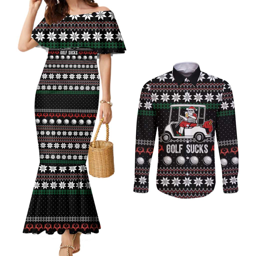 Golf Sucks Christmas Couples Matching Mermaid Dress and Long Sleeve Button Shirt Xmas Holiday Patterns - Wonder Print Shop