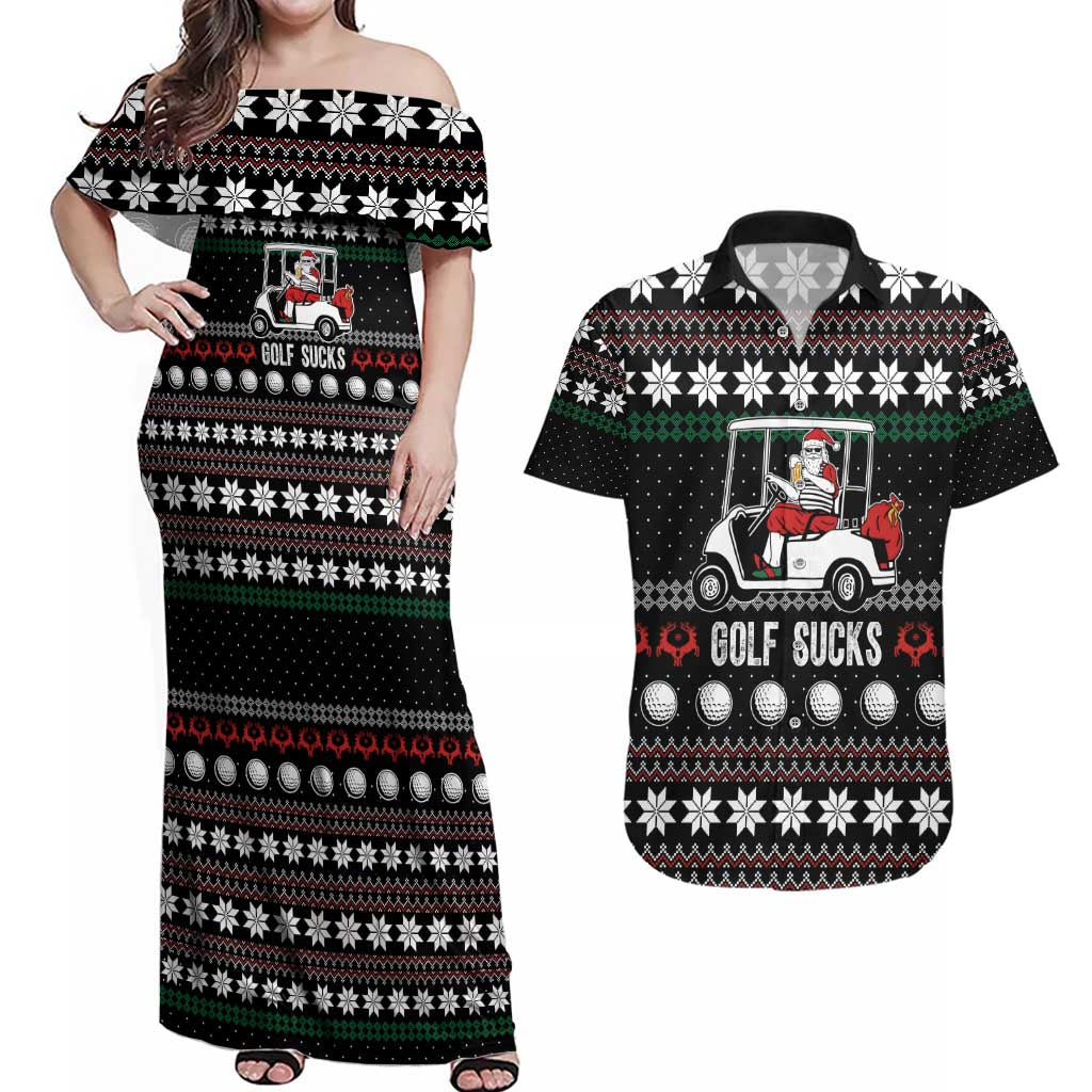 Golf Sucks Christmas Couples Matching Off Shoulder Maxi Dress and Hawaiian Shirt Xmas Holiday Patterns - Wonder Print Shop