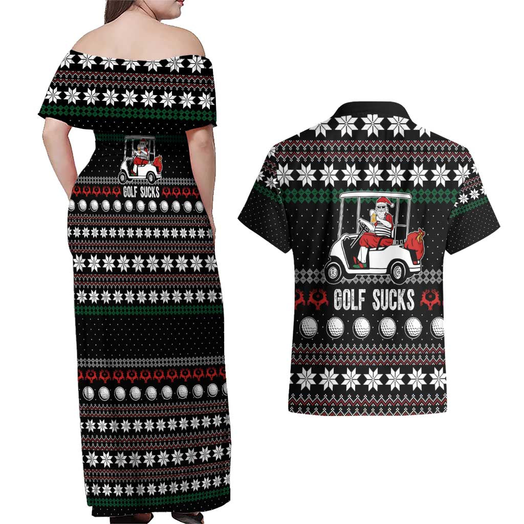 Golf Sucks Christmas Couples Matching Off Shoulder Maxi Dress and Hawaiian Shirt Xmas Holiday Patterns - Wonder Print Shop