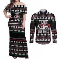Golf Sucks Christmas Couples Matching Off Shoulder Maxi Dress and Long Sleeve Button Shirt Xmas Holiday Patterns - Wonder Print Shop