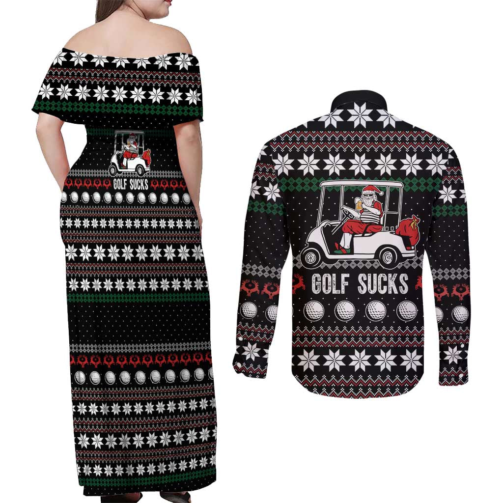 Golf Sucks Christmas Couples Matching Off Shoulder Maxi Dress and Long Sleeve Button Shirt Xmas Holiday Patterns - Wonder Print Shop