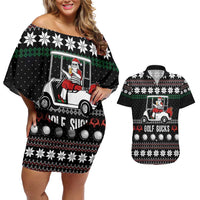 Golf Sucks Christmas Couples Matching Off Shoulder Short Dress and Hawaiian Shirt Xmas Holiday Patterns - Wonder Print Shop