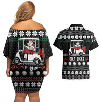 Golf Sucks Christmas Couples Matching Off Shoulder Short Dress and Hawaiian Shirt Xmas Holiday Patterns - Wonder Print Shop