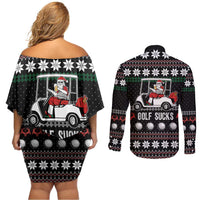 Golf Sucks Christmas Couples Matching Off Shoulder Short Dress and Long Sleeve Button Shirt Xmas Holiday Patterns - Wonder Print Shop