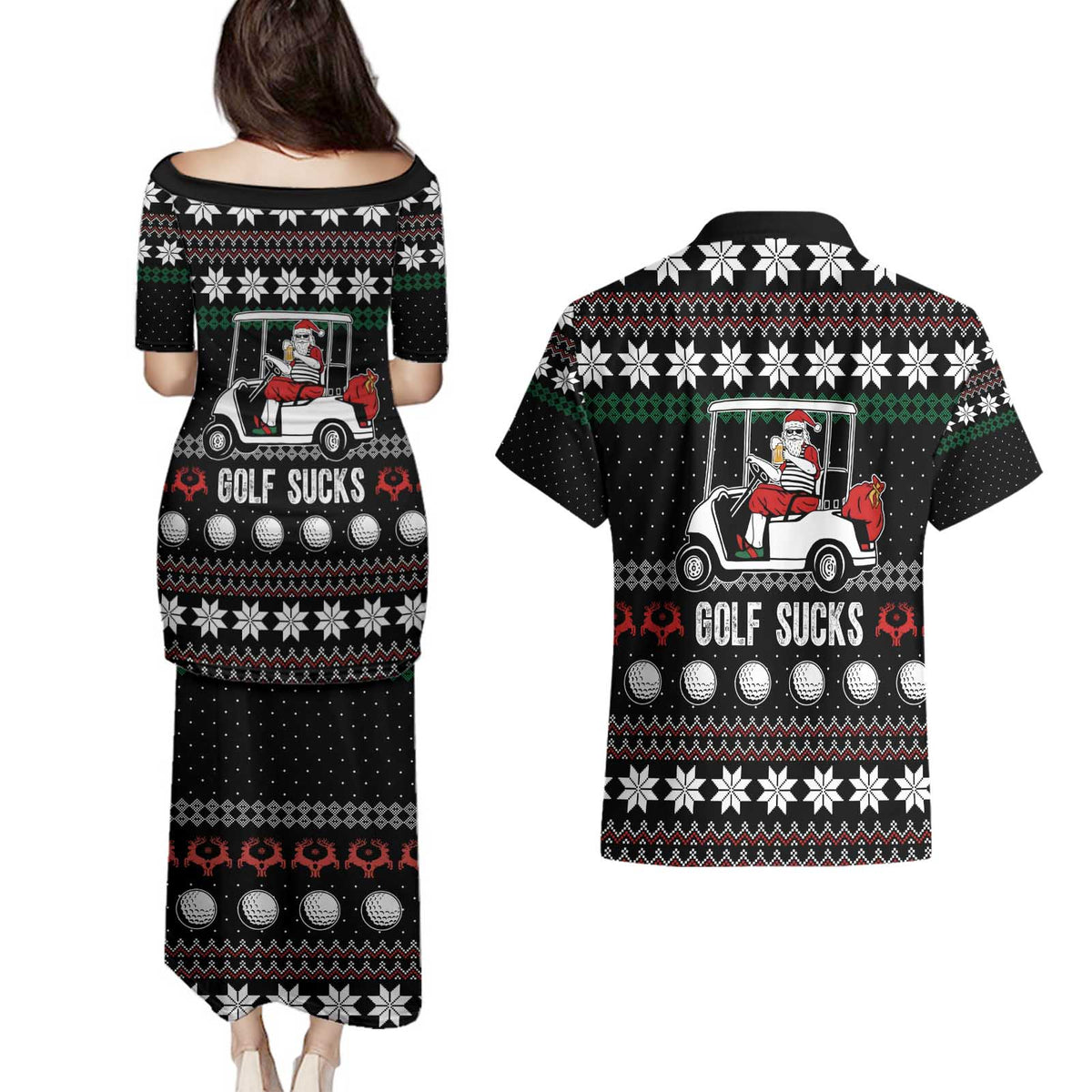 Golf Sucks Christmas Couples Matching Puletasi and Hawaiian Shirt Xmas Holiday Patterns - Wonder Print Shop