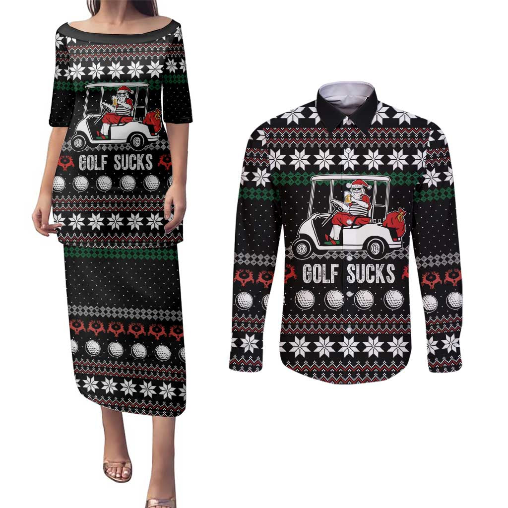 Golf Sucks Christmas Couples Matching Puletasi and Long Sleeve Button Shirt Xmas Holiday Patterns - Wonder Print Shop