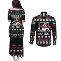 Golf Sucks Christmas Couples Matching Puletasi and Long Sleeve Button Shirt Xmas Holiday Patterns - Wonder Print Shop