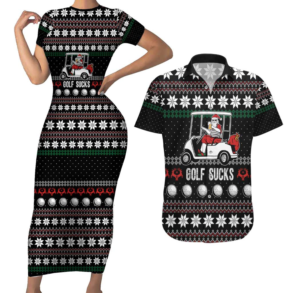 Golf Sucks Christmas Couples Matching Short Sleeve Bodycon Dress and Hawaiian Shirt Xmas Holiday Patterns - Wonder Print Shop