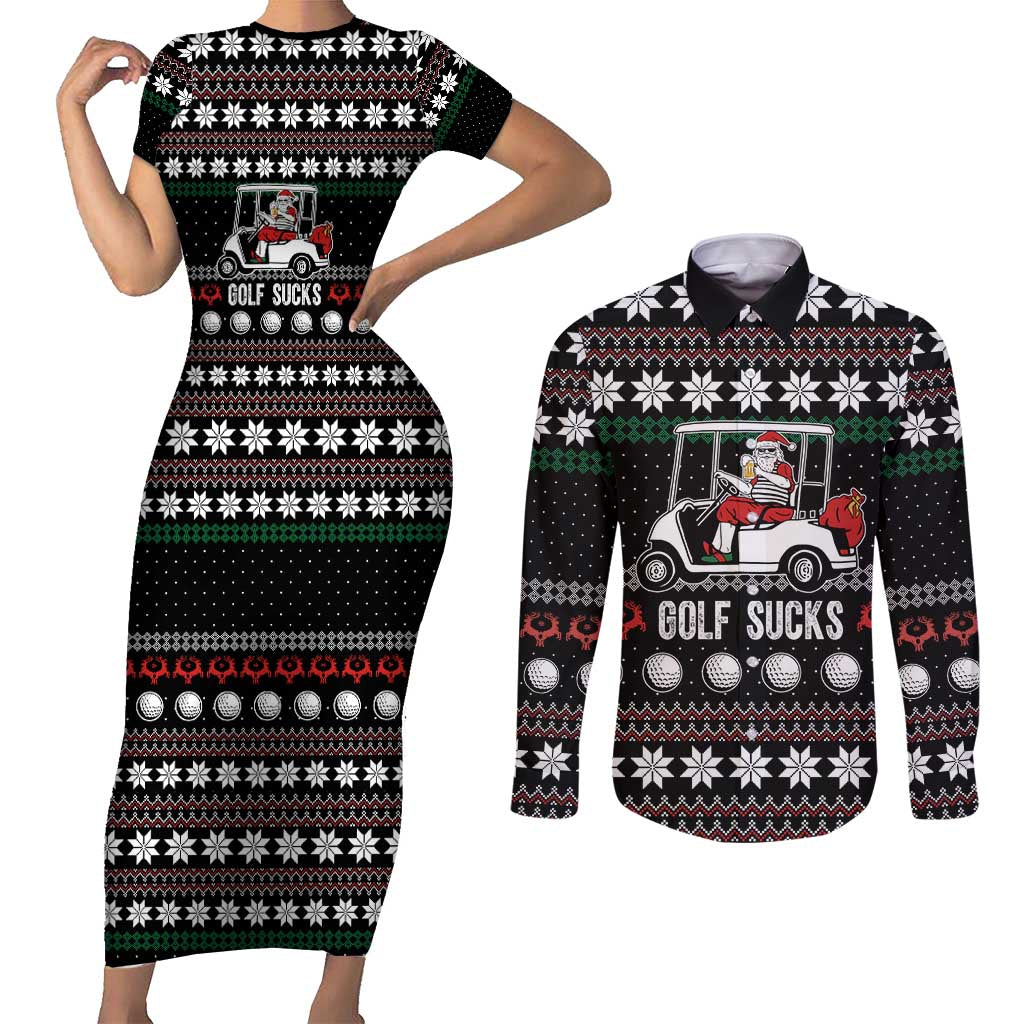 Golf Sucks Christmas Couples Matching Short Sleeve Bodycon Dress and Long Sleeve Button Shirt Xmas Holiday Patterns - Wonder Print Shop