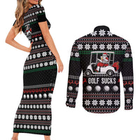 Golf Sucks Christmas Couples Matching Short Sleeve Bodycon Dress and Long Sleeve Button Shirt Xmas Holiday Patterns - Wonder Print Shop