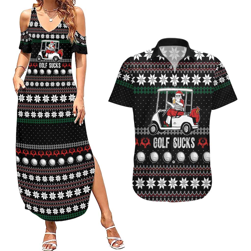 Golf Sucks Christmas Couples Matching Summer Maxi Dress and Hawaiian Shirt Xmas Holiday Patterns - Wonder Print Shop