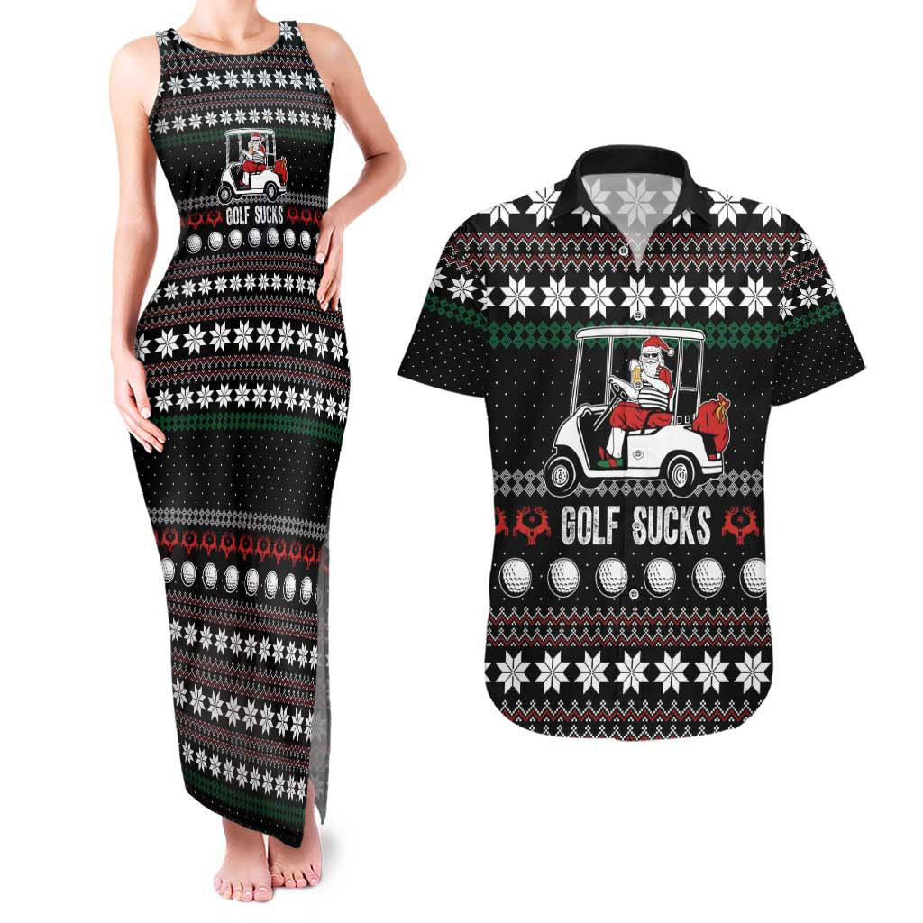 Golf Sucks Christmas Couples Matching Tank Maxi Dress and Hawaiian Shirt Xmas Holiday Patterns - Wonder Print Shop
