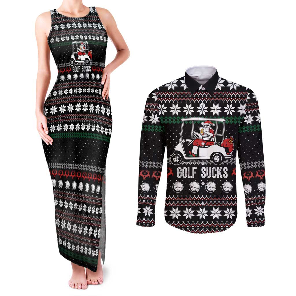 Golf Sucks Christmas Couples Matching Tank Maxi Dress and Long Sleeve Button Shirt Xmas Holiday Patterns - Wonder Print Shop