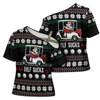 Golf Sucks Christmas Cross Shoulder Shirt Xmas Holiday Patterns - Wonder Print Shop