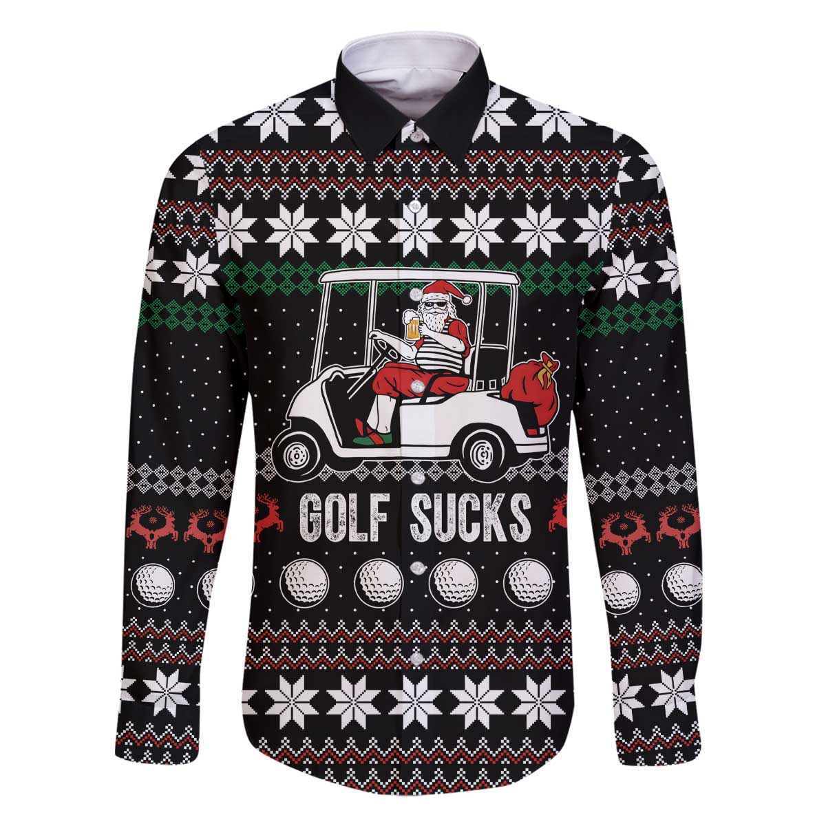 Golf Sucks Christmas Family Matching Off The Shoulder Long Sleeve Dress and Hawaiian Shirt Xmas Holiday Patterns - Wonder Print Shop