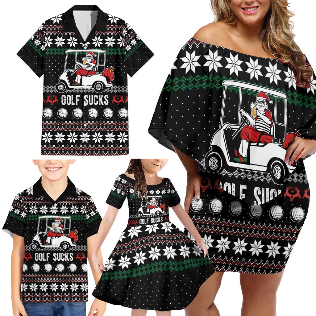 Golf Sucks Christmas Family Matching Off Shoulder Short Dress and Hawaiian Shirt Xmas Holiday Patterns - Wonder Print Shop